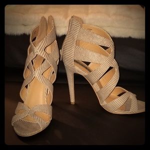 Tan Snakeskin High Heeled Sandals